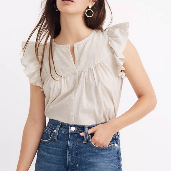 Madewell Tops - Madewell Ruffle-Sleeve Bib Top in Metallic Stripe